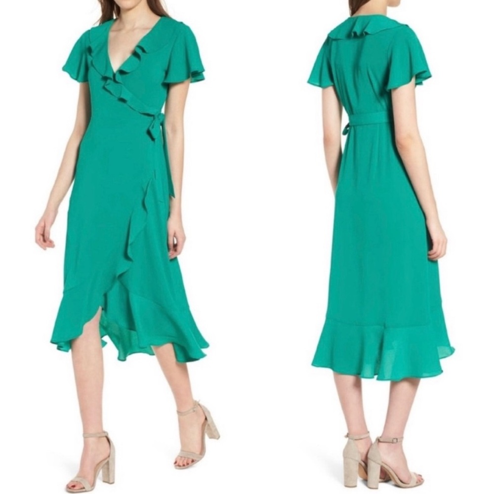 Chelsea28 Short Sleeve Ruffle Dress - Green